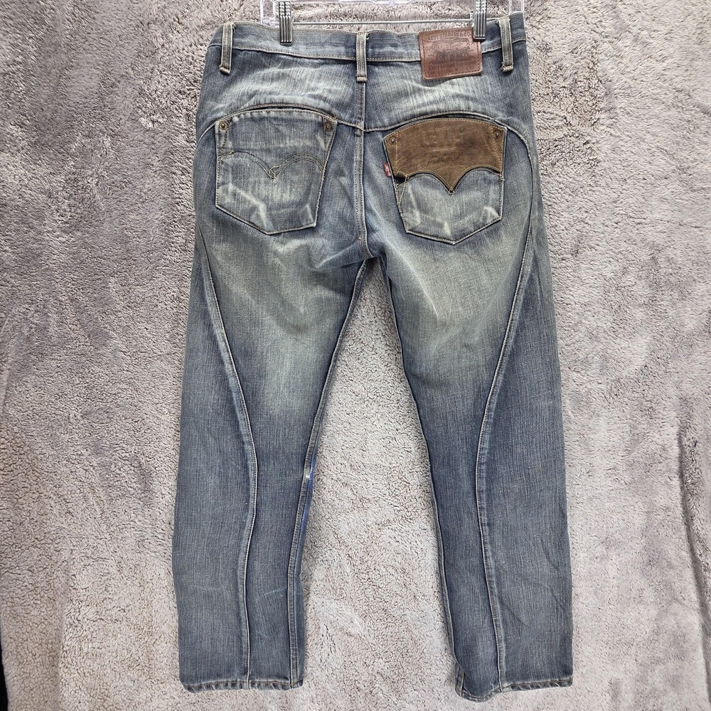 Levis 501XX Jeans Mens Blue LVC Straight Button Fly Leather Pocket Fits 32x30